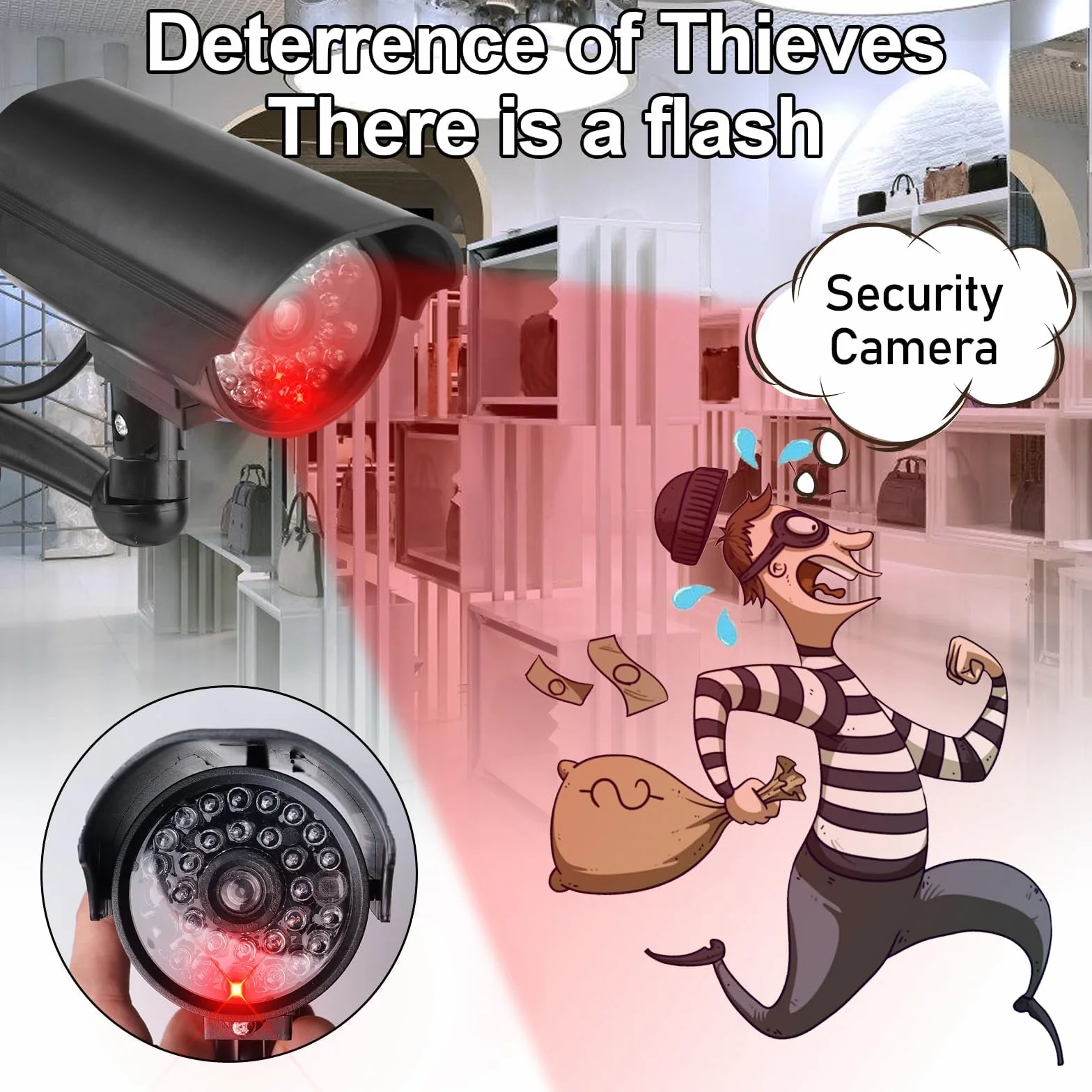GOMETY 4 cámaras de vigilancia para exteriores, falsas cámaras con LED parpadeantes rojos, cámara de vigilancia falsa para exteriores CCTV, cámara de seguridad para interiores y exteriores (negro) (4)