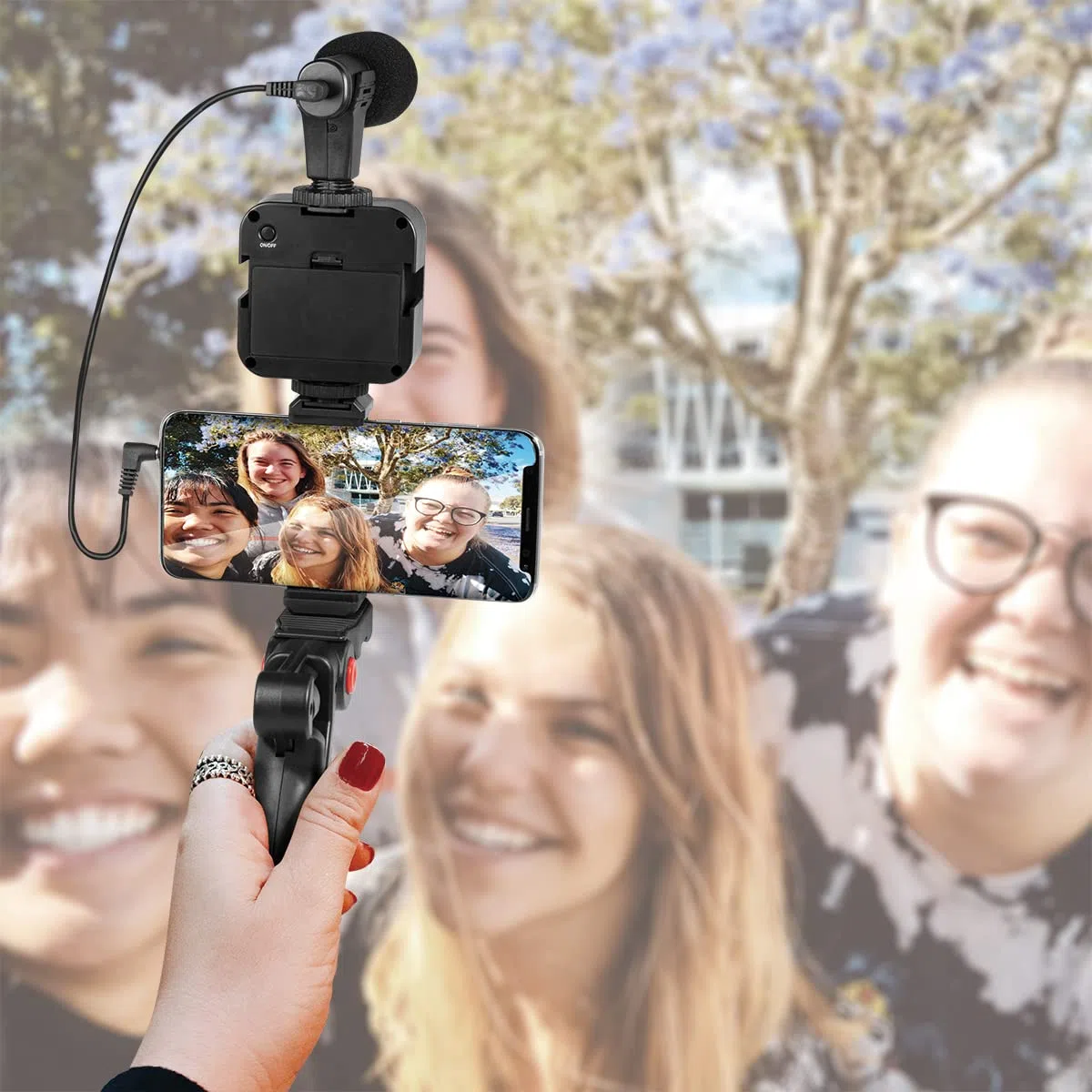 LogiLink Vlogger - Kit de 36 Luces LED con micrófono y trípode para Smartphones de 4,7 a 7", Color Negro