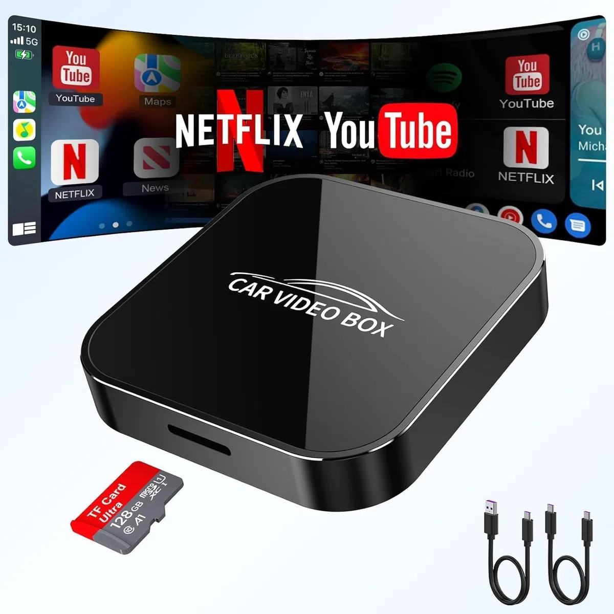 2026 Wireless CarPlay & Android Auto Adapter Compatible con Netflix/Youtube/TF – Plug & Play, Magic Video Box para vehículos OEM CarPlay & Android Auto con Cable (4GB RAM+16GB)