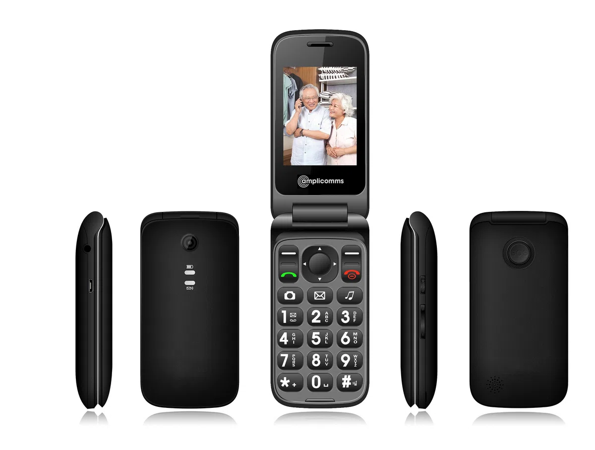 amplicomms 907907 - Teléfono para Personas Mayores con botón de Emergencia, Color Negro