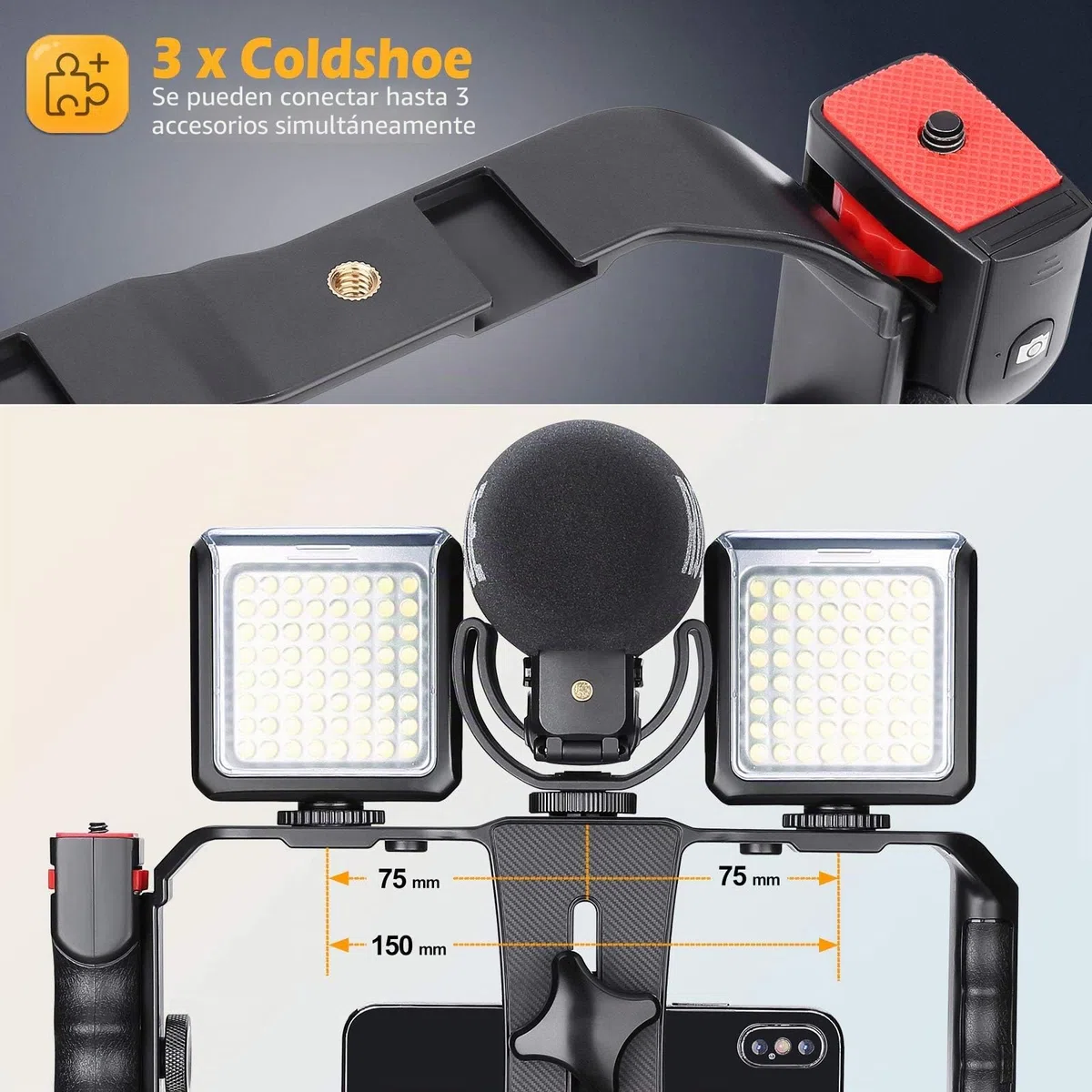 Zeadio Smartphone Video Rig, estabilizador de Agarre inalámbrico con Obturador Remoto, se Adapta a Todos los teléfonos Inteligentes iPhone y Android