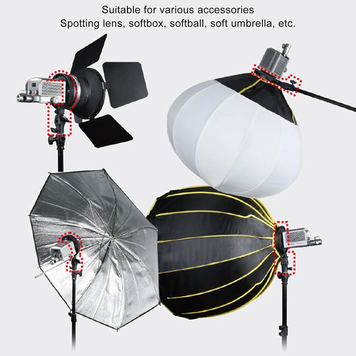 Soporte de Adaptador de Montaje de Bowens, Mini a Anillo de Adaptador de Montaje de Bowens Estándar con Enchufe Paraguas, 180 Inclinación, para Luces LED, Softboxes, Paraguas