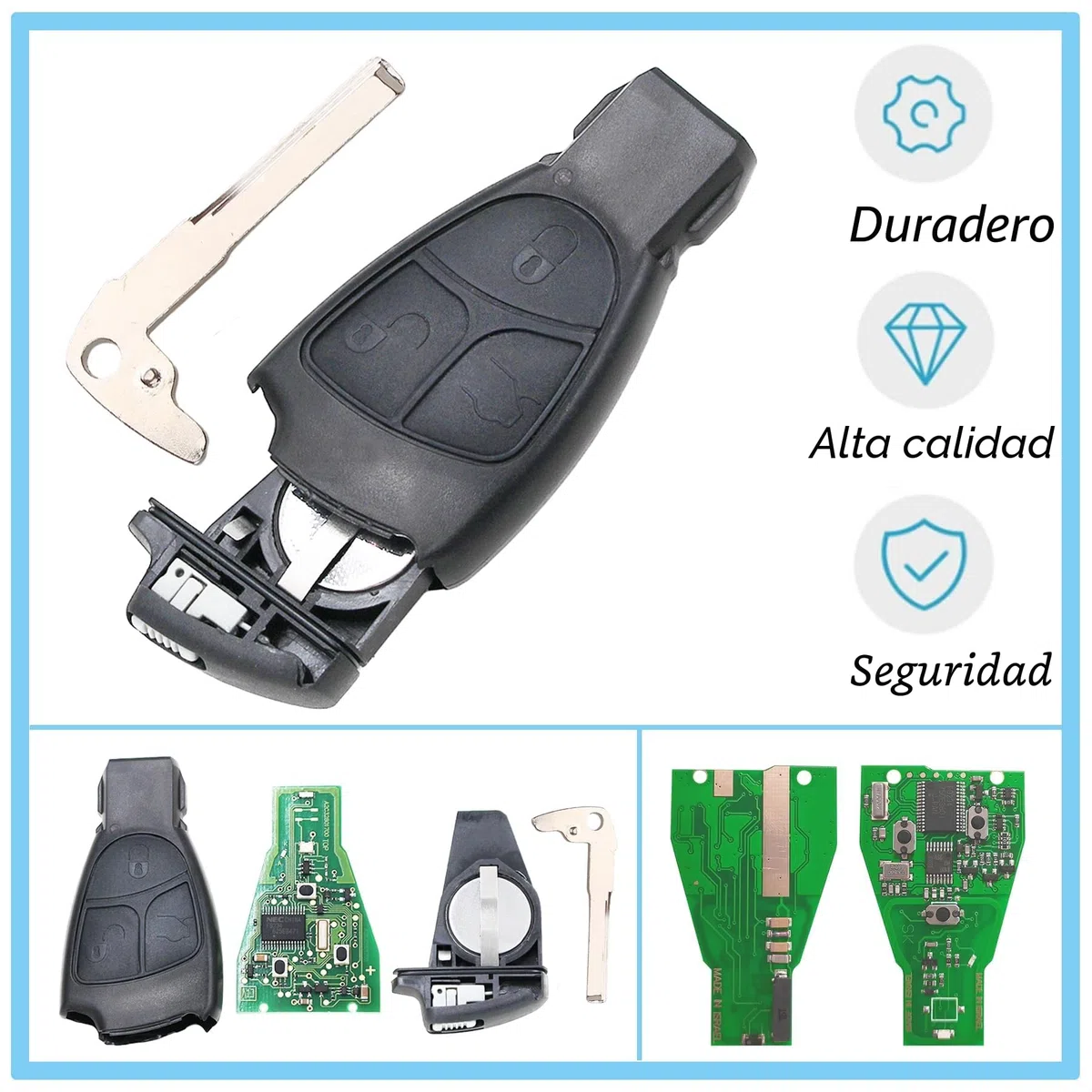 Heart Horse 3 botón Carcasa Mando Llave del Coche, Funda Llave Remoto para Mercedes, Remoto Carcasa Llave para B ENZ W203 W210 W211 B C E CLK SLK ML Class con 433Mhz NEC Chip