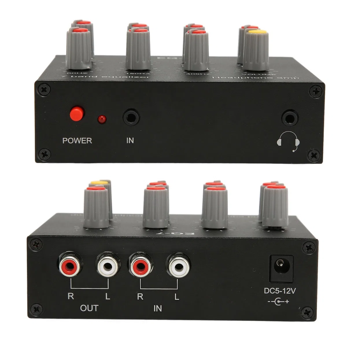 7 bandas Secualizador de sonido, ecualizador de audio automático de 7 bandas, salida 12dB Ajuste de graves alto ecualizador digital de dos canales, subwoofer