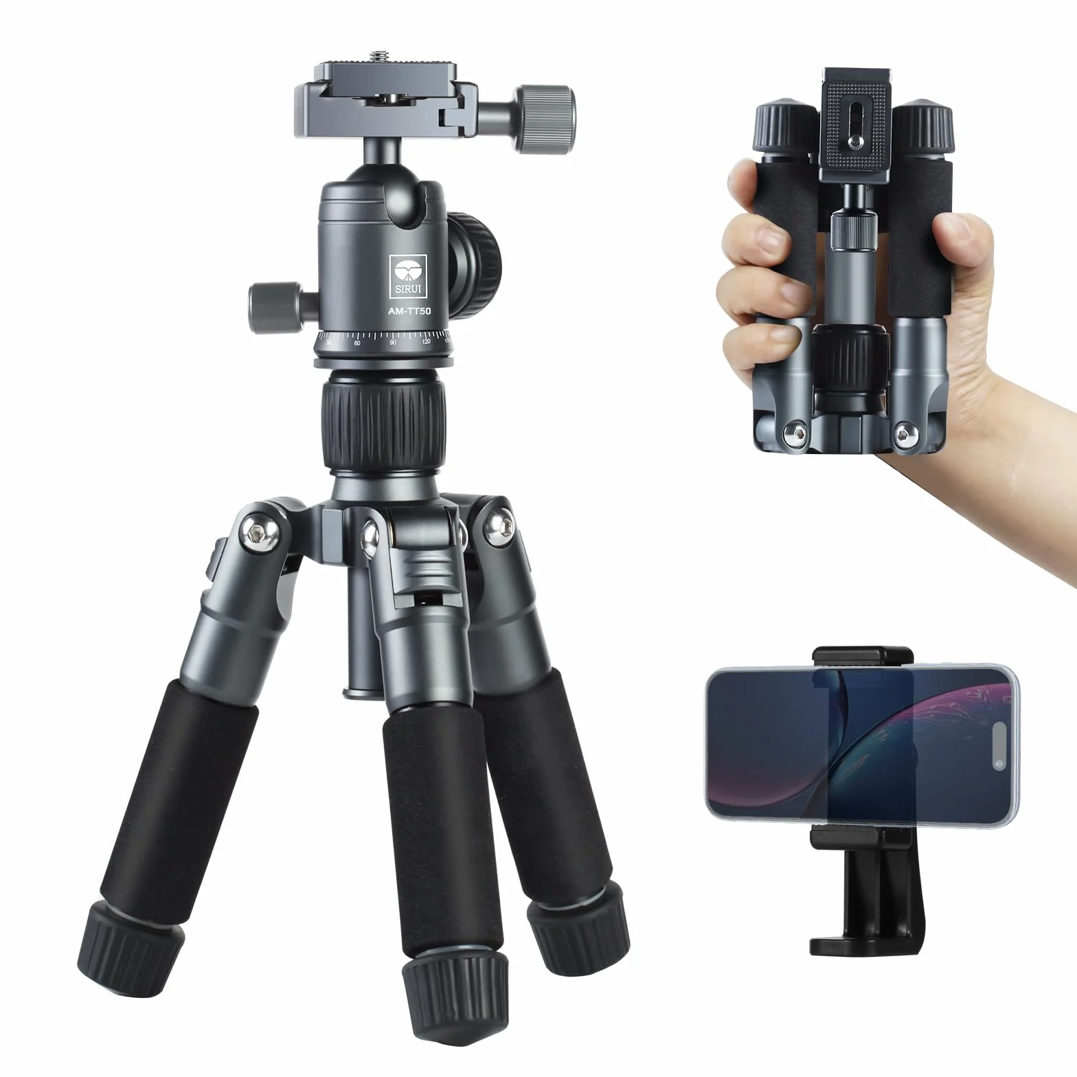 SIRUI Mini Trípode para Cámara con Rótula de Bola de 360 ° Aleación de Aluminio 20"/ 50cm, Soporte de Trípode de Mesa para DSLR, Cámara, Teléfono, Cargado hasta 22libras - AM-TT50