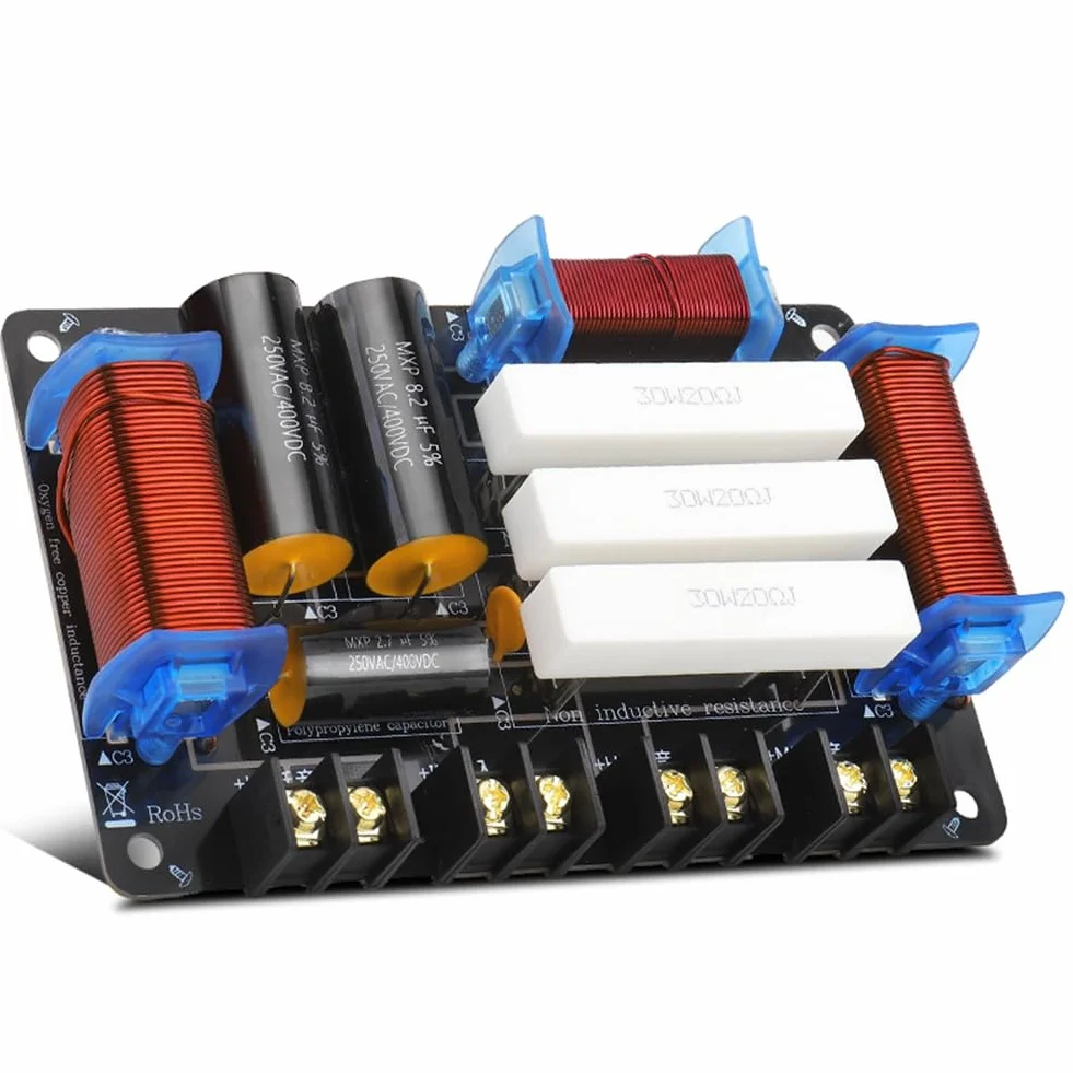 Divisor de Altavoz de 3 VíAs: 1 Tweeter, 1 Altavoz de Graves, 1 Altavoz de Medios, Divisor de Frecuencias de 600 W, 4 Ohmios/8 Ohmios para Altavoces de 8, 10 y 12 Pulgadas.