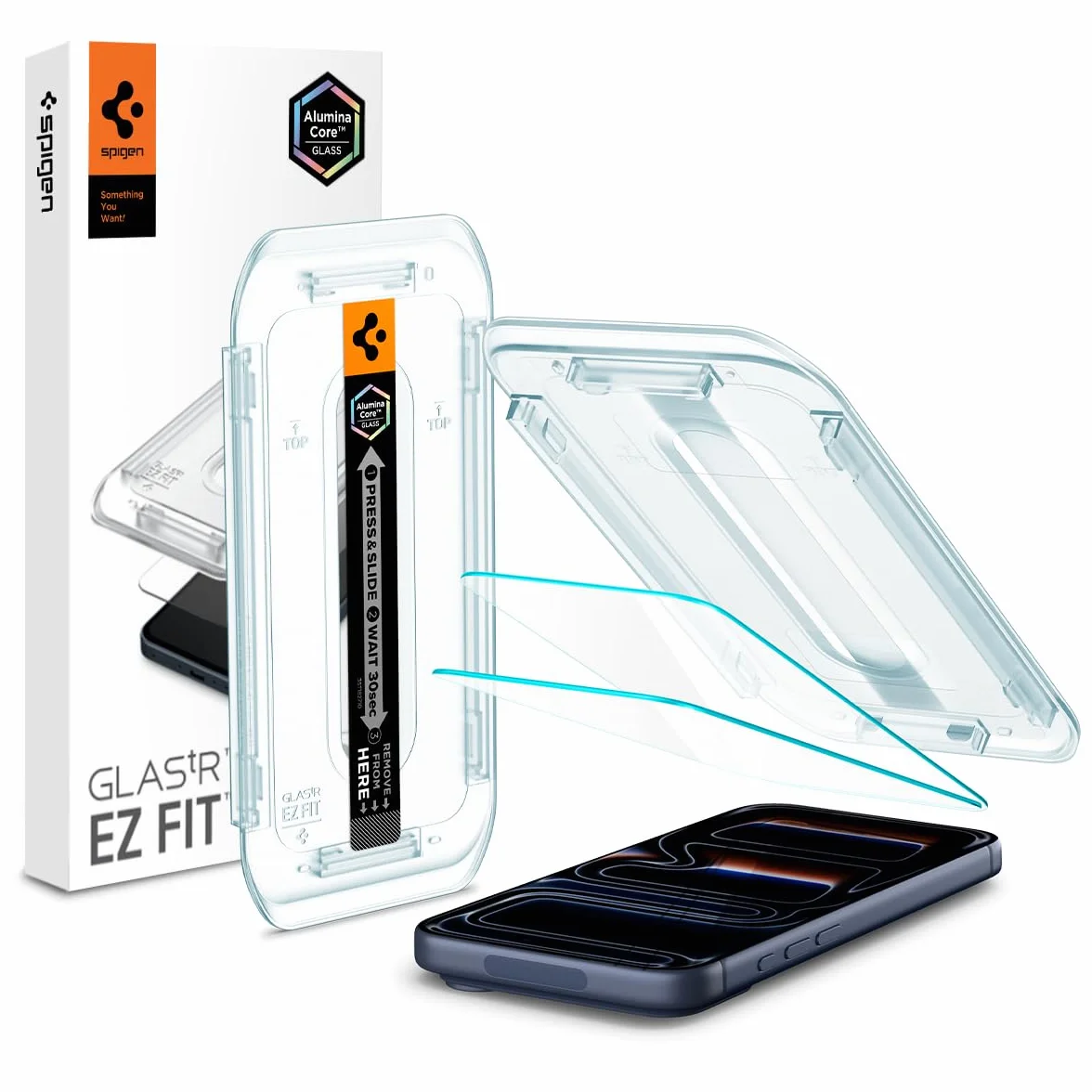 Spigen Glas.tR EZ Fit Protector Pantalla para iPhone 17, iPhone 17 Pro, iPhone 16 Pro, 2 Unidades, Instalación Fácil, Alta Definicion, Dureza 9H