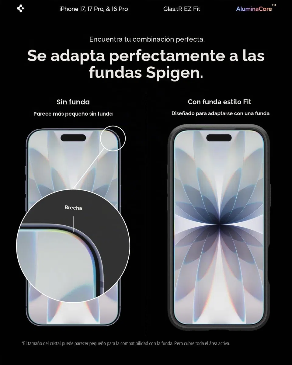 Spigen Glas.tR EZ Fit Protector Pantalla para iPhone 17, iPhone 17 Pro, iPhone 16 Pro, 2 Unidades, Instalación Fácil, Alta Definicion, Dureza 9H