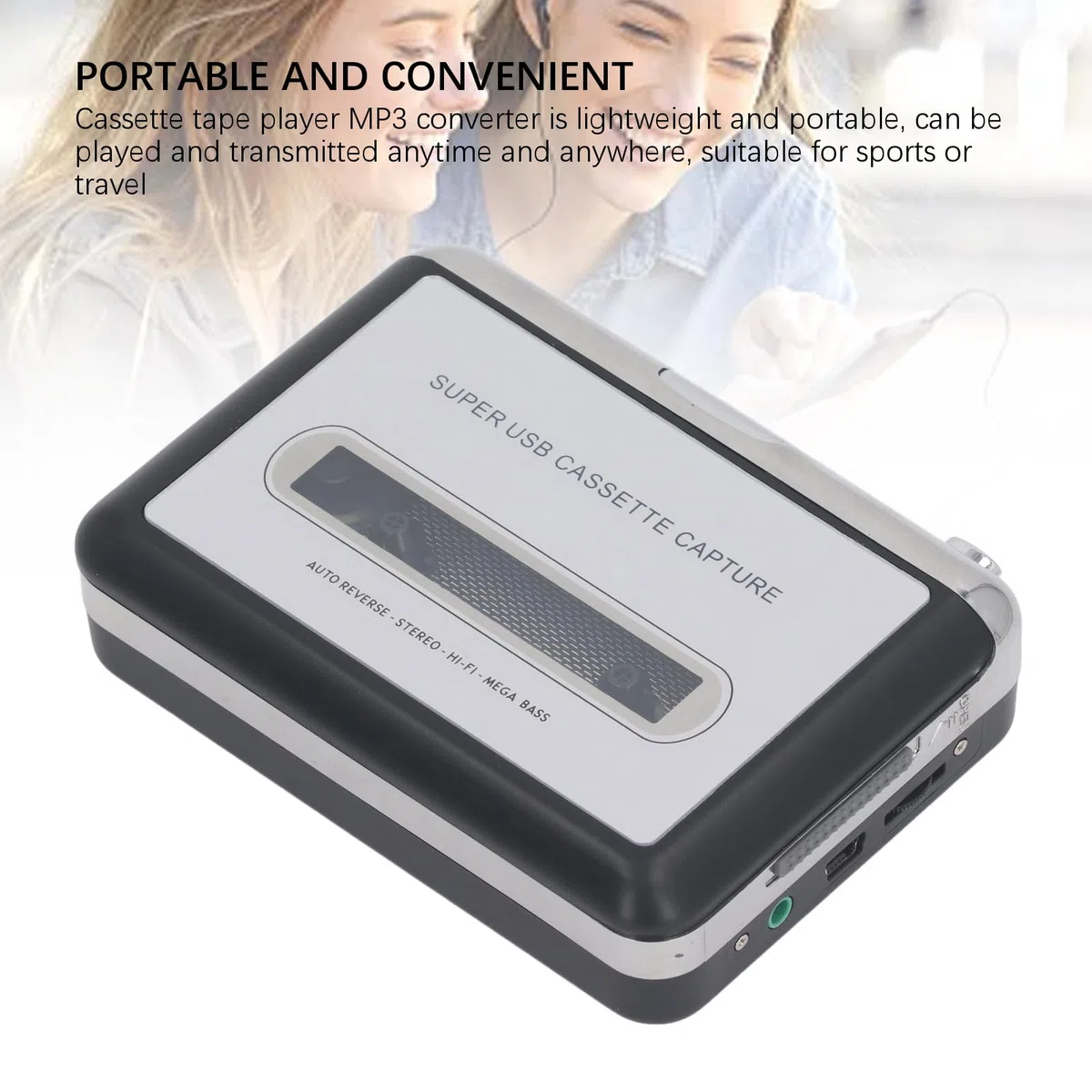 Box Convertidor de MP3, Reproductor de Cinta de Cassette, Convertidor de Cinta de Cassette a MP3 con Auriculares Integrados, Adaptador Portátil USB Captura Música para CD, Plug