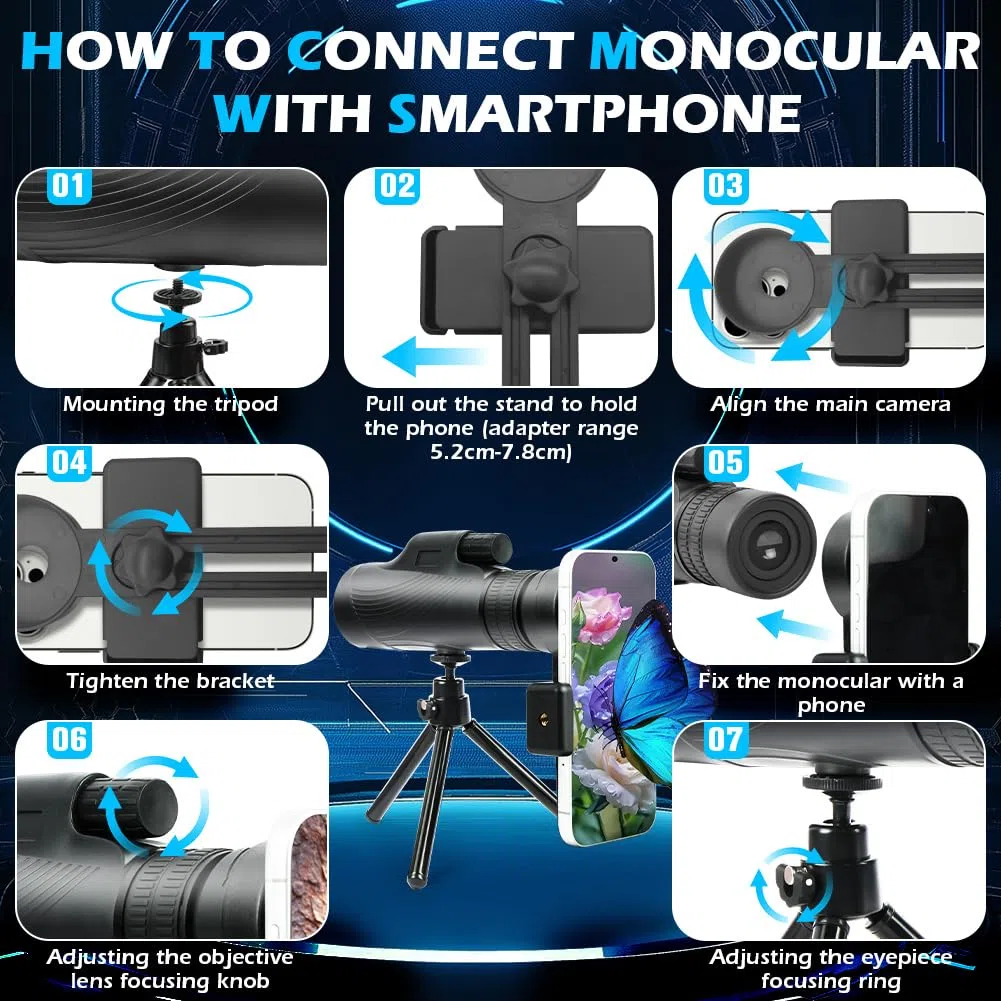 AOOWU Telescopio Monocular, 10-30X42 Zoom Óptico Monoculares de Largo Alcance con Teléfonos y Soporte para Teléfono, Impermeable HD con Prisma BAK4 FMC para Camping, Animales Salvajes de Aves y Viajes