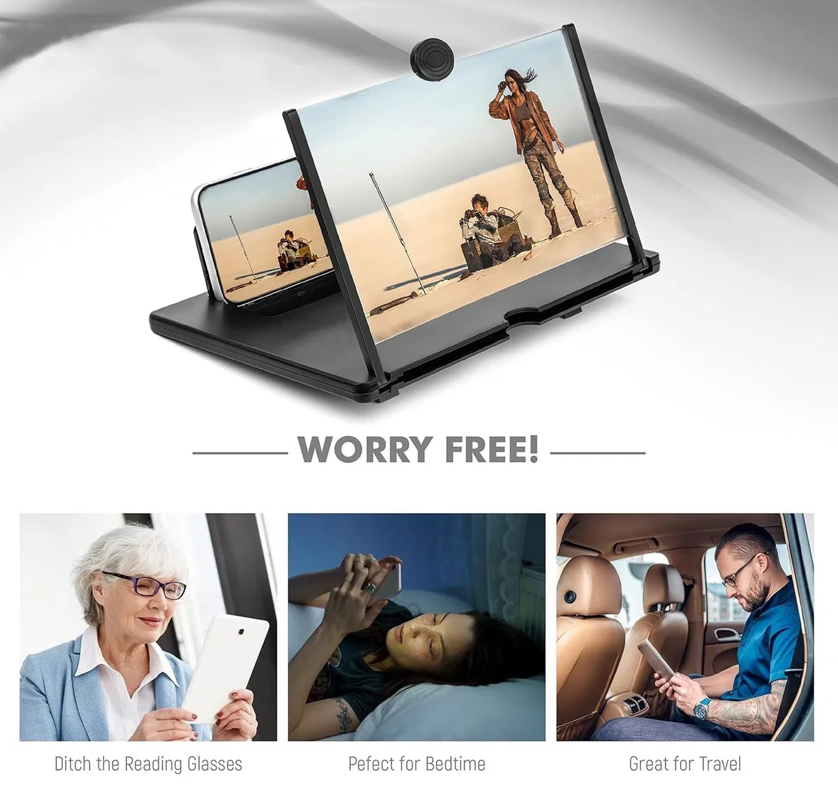 Lupa de Pantalla de teléfono 18 Pulgadas, Amplificador Pantalla movil 3D, HD Lupa para movil Plegable para Ver películas y Video para Todos Smartphone（Negro