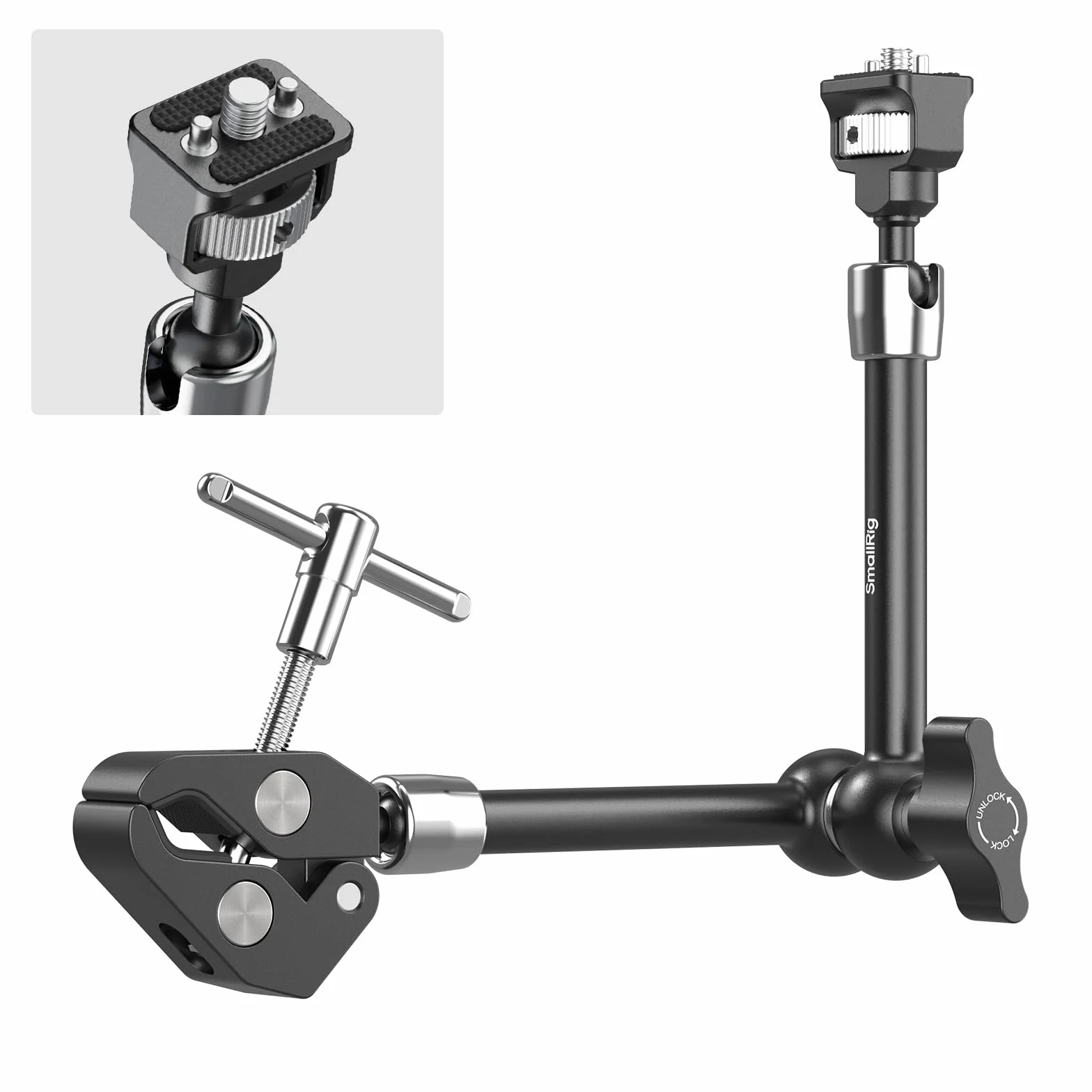 SMALLRIG Brazo mágico de 11 pulgadas con pinza en forma de cangrejo, brazo con tornillo de 1/4"-20 y pasadores retráctiles, para cámaras de acción, monitores, lámparas de video y micrófonos - 5311