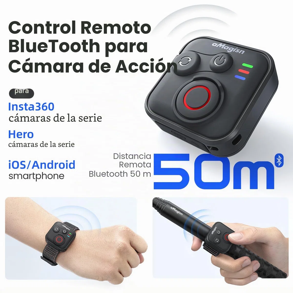 Mando a distancia Bluetooth para Insta360 Ace Pro 2 X5 ONE RS GoPro Hero 13 12, mando a distancia inalámbrico con correa de muñeca, alcance de 50 m, accesorios de cámara de acción inteligente