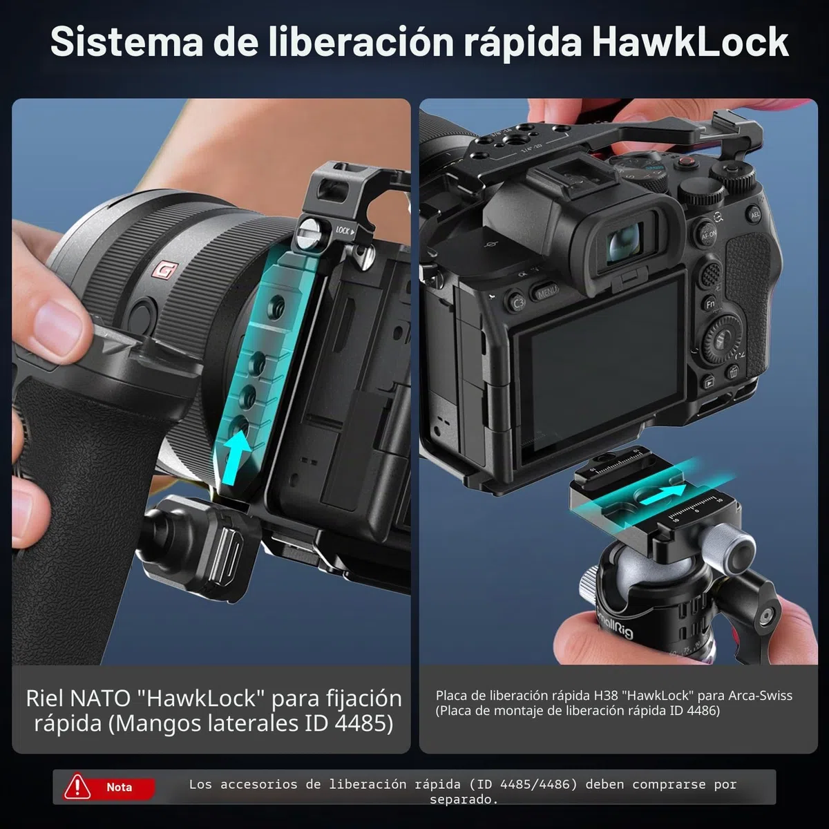 SMALLRIG Jaula de liberación rápida HawkLock para Sony Alpha 7R V/Alpha 7 IV/Alpha 7S III/Alpha 1/Alpha 7R IV/Alpha 7 V, Placa QR integrada para Arca, Zapatas frías (versión Mejorada) - 3667C