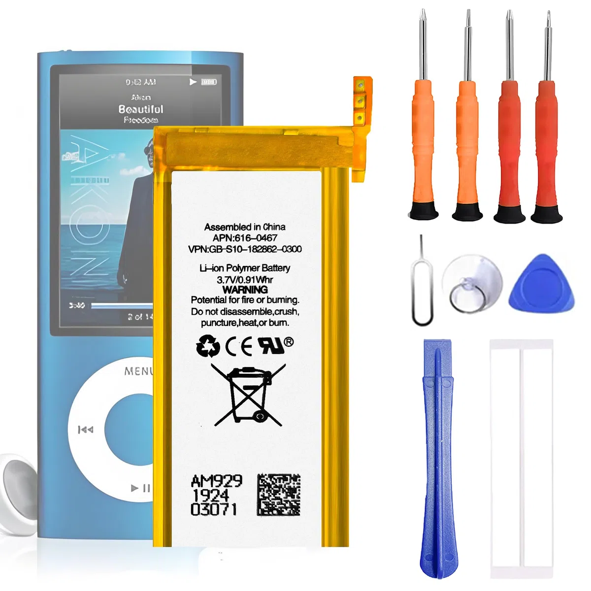 Batería de repuesto compatible con iPod Nano 5th A1320 616-0407 para con kit de herramientas de reparación