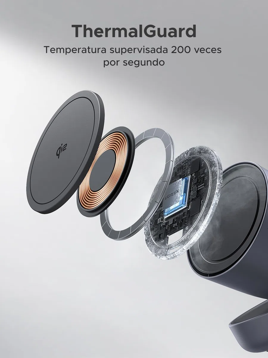 UGREEN Zapix Cargador Inalámbrico iPhone Magsafe Certificación Qi2 15W Compatible con iPhone 17 16 15 14 13 12 Pro MAX Air Plus AirPods, 2 en 1 Base de Carga sem Fios Magnética (Negro)