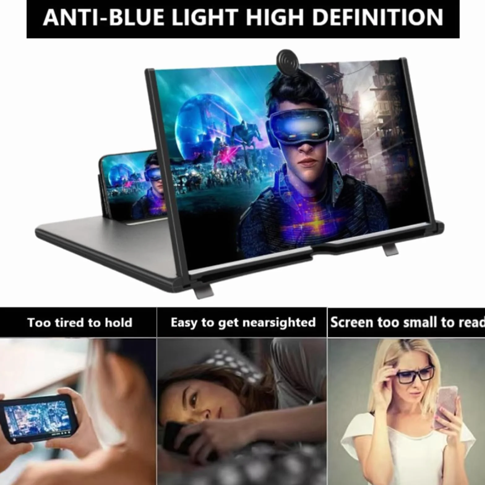 Amplificador de Pantalla de móvil, 16 Pulgadas HD Lupa para movil, Amplificador de Pantalla, para Todos los Smartphones, para Ver películas y Videos (Negro)