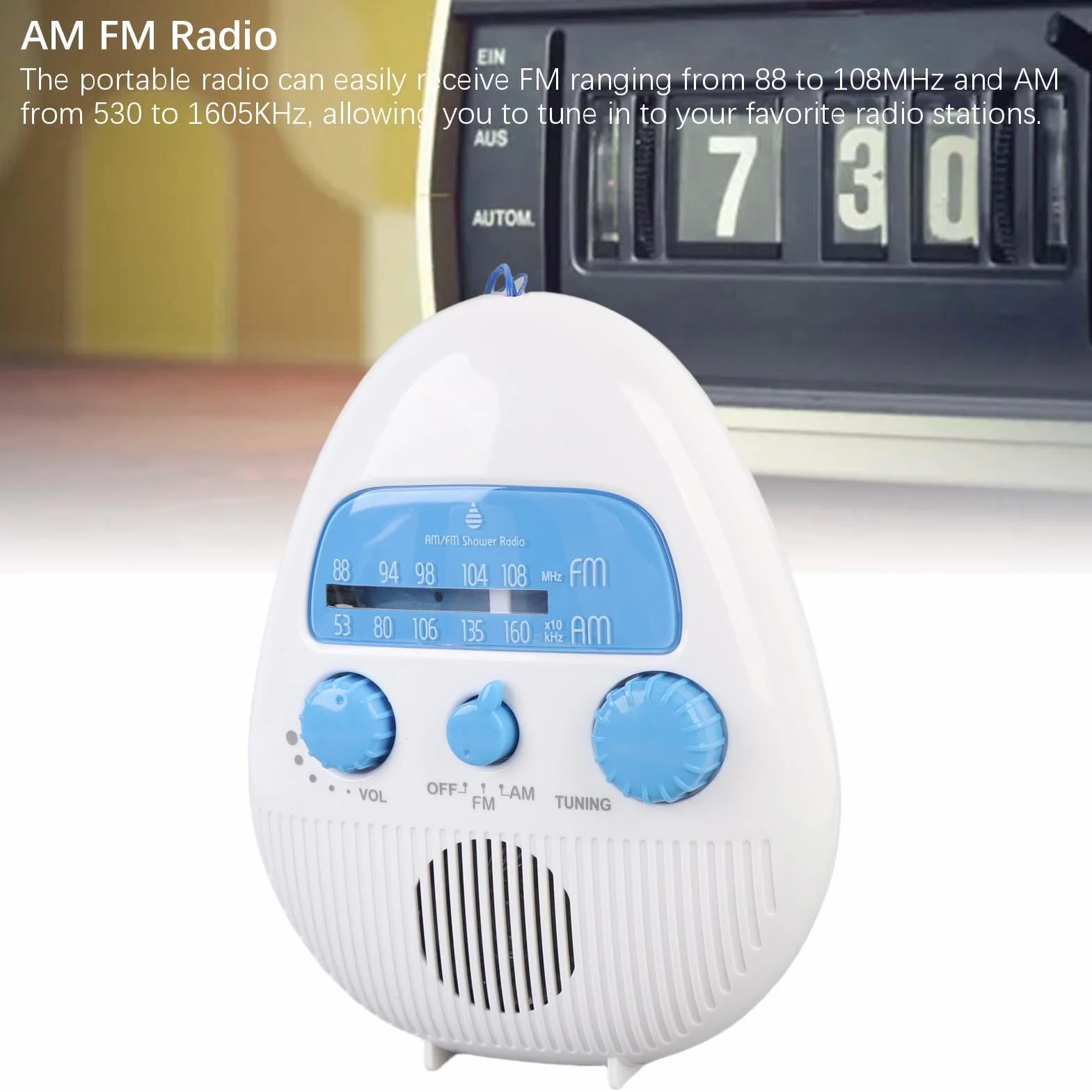 Zerodis Radio de Ducha de Am FM, Radio de Baño Colgante Que Funciona con Baterías con Altavoz Incorporado para el Entretenimiento de Viajes Al Aire Libre de Emergencia en Casa