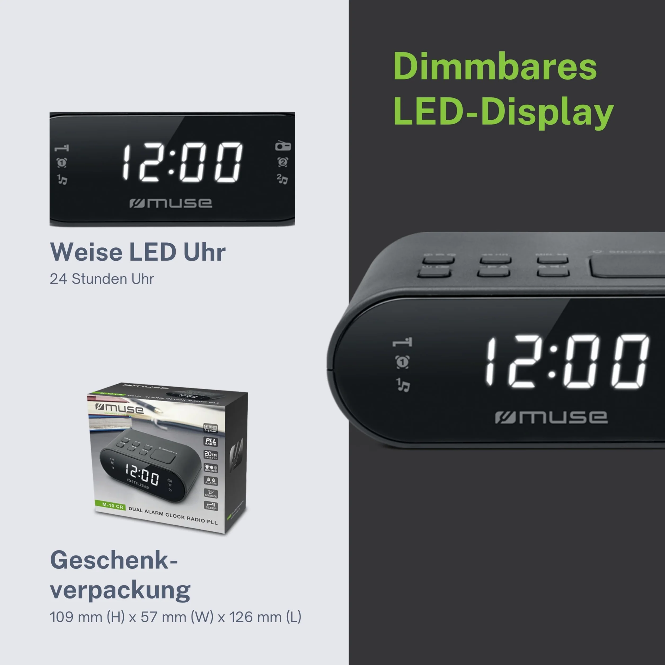 Muse M-10CR - Radio despertador FM, color gris