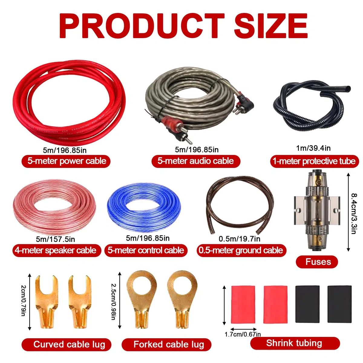 Kit de cableado de subwoofer de 4 GA de 5 m, kit de cableado de amplificador, instalación de cables de amplificadores de coche, juego de cables de subwoofer compatible con Duracell, conducta de