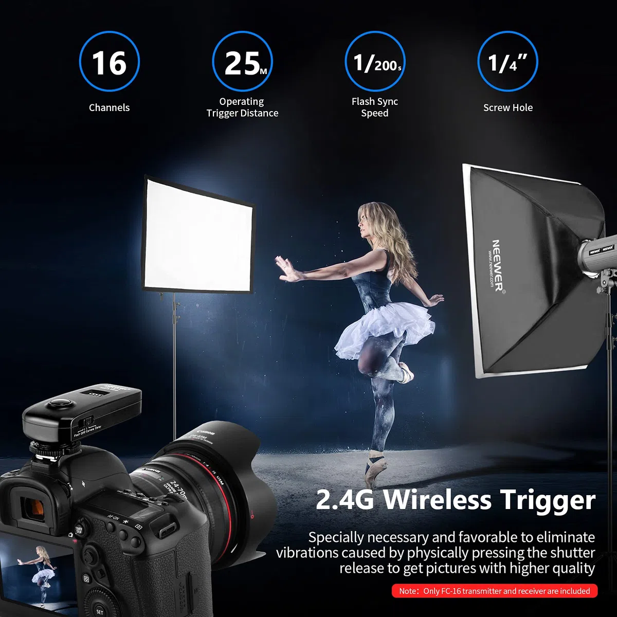 Neewer FC de 16 multicanal 2,4 GHz 3 en 1 Flash/Studio Disparador con flash inalámbrico disparador remoto para Canon Rebel T3 XS T4i T3i T2i T1i Xsi EOS 1100D 1000D 700D 650D 600D 60D 550D 500D 450D 100D, EOS 1D Mark IV 1D Mark III 5D Mark III 5D Mark II