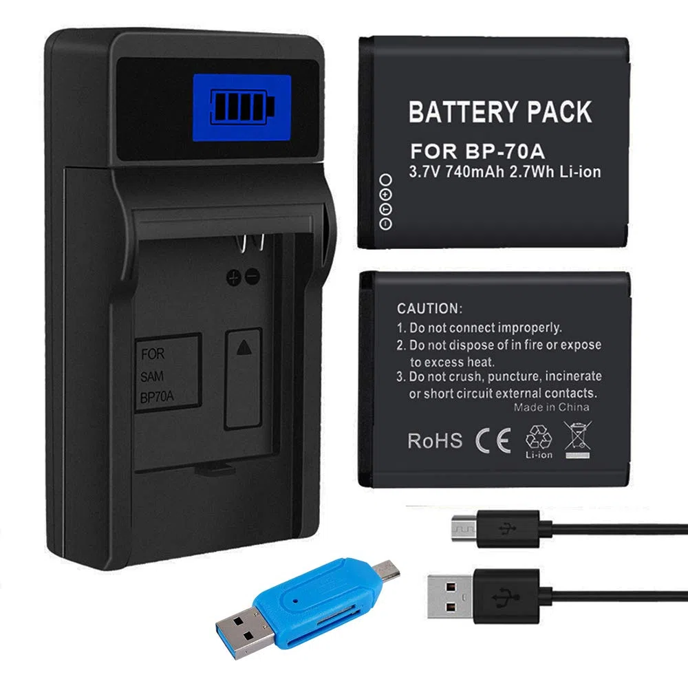 CITYORK (Paquete de 2) BP-70A Batería de Repuesto y Cargador para Samsung DV150F ES65 ES67 ES70 ES80 MV800 PL20 PL80 PL120 PL170 PL200 SL605 SL630 ST65 ST95 ST66 ST76 ST80 ST90 ST100 ST6500 BP-70A