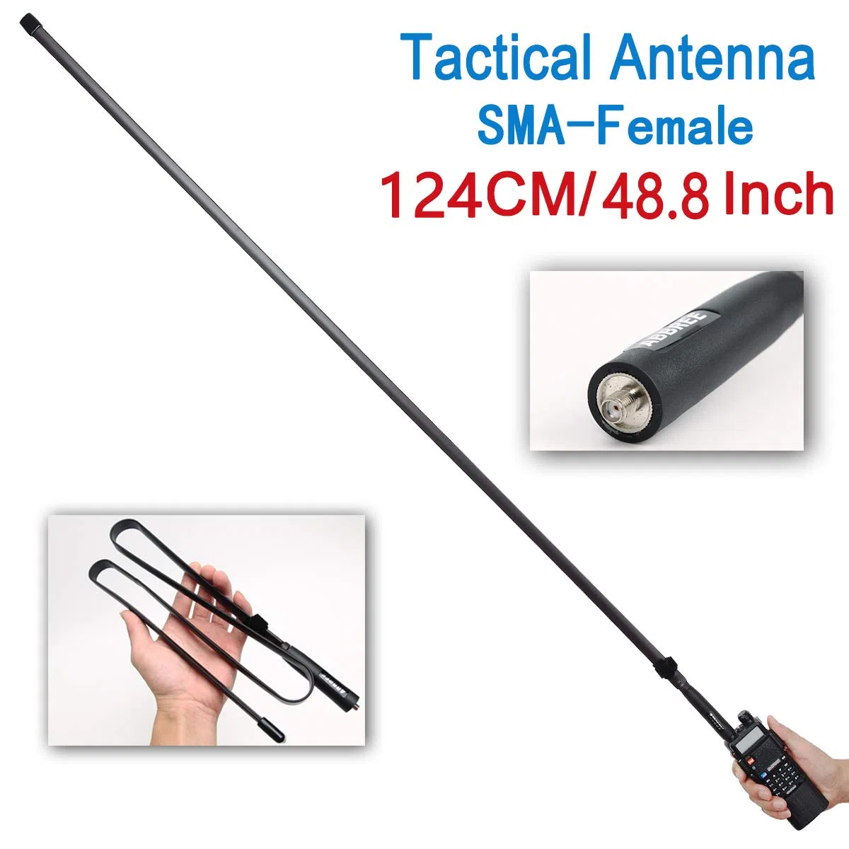 ABBREE Antena táctica Plegable para Deportes al Aire Libre de 48.8 Pulgadas, Doble Banda, 2 m/70 cm, 144/430 MHz, para Radio bidireccional Baofeng UV-5R UV-82 BF-F8HP GT-3TP Quansheng UV-K5 Ham GMRS