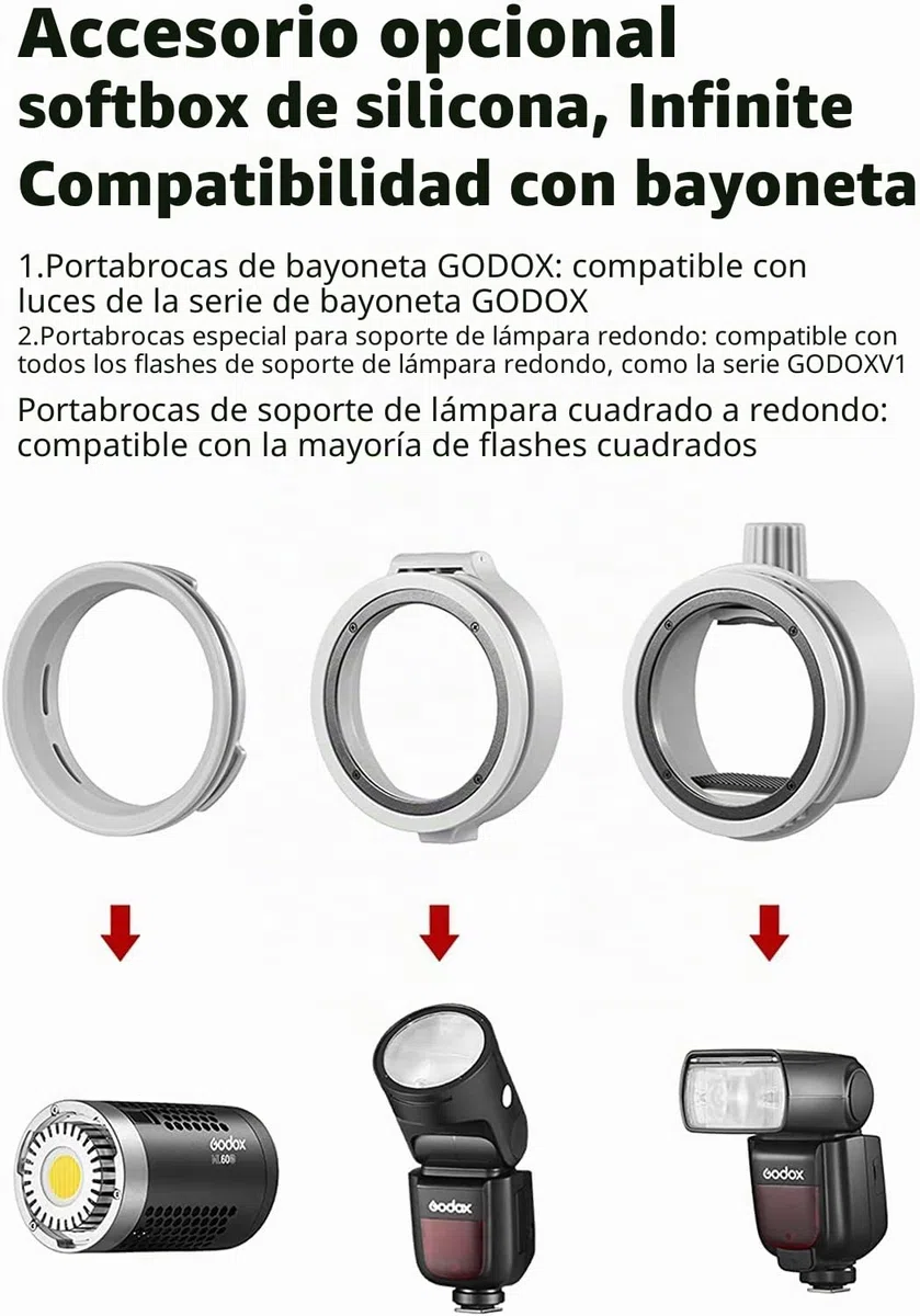 GODOX ML-CD15 Kit de Difusión con 3 Adaptadores Compatibles para ML30 ML30Bi ML60 ML60Bi V1 V860III V1C V1N V1S V1O V1P TT685S AD300Pro AD400Pro