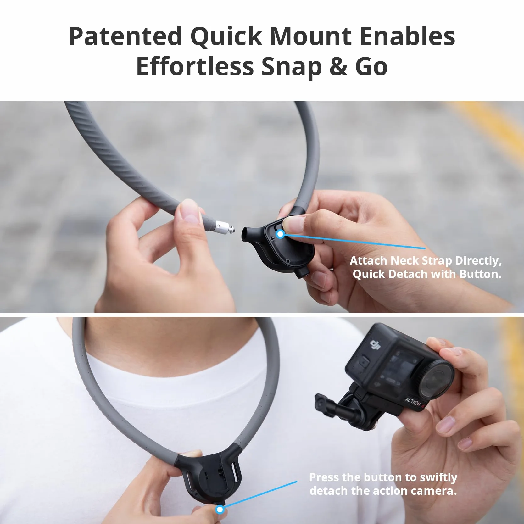 PGYTECH CapLock Soporte de Cuello Montura POV Correa Manos Libres para dji OSMO 360, Action 6/Pocket 4, para GoPro Hero 13/12, Cordón para Insta360 Ace Pro 2, Accesorio de Cámara de Acción