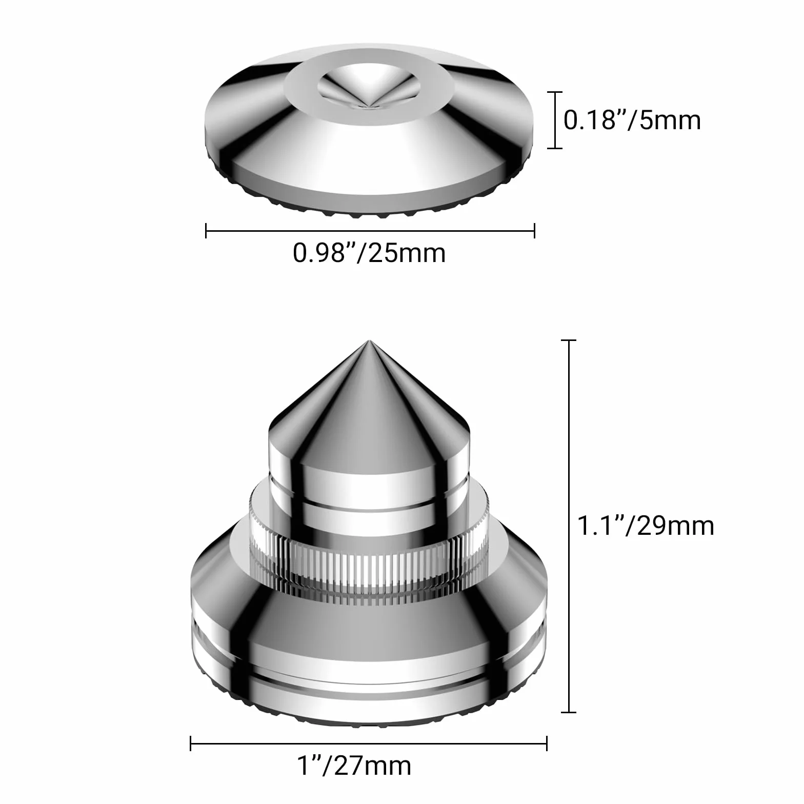 Tertullus Juego de 4 clavijas para altavoces, de acero inoxidable, altura regulable, con picos, arandelas para dispositivos de alta fidelidad y altavoces