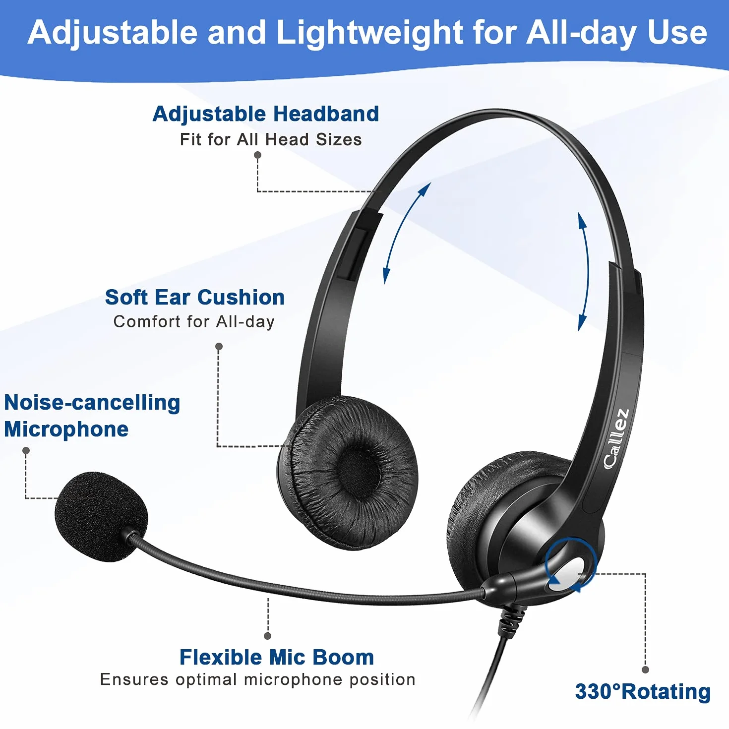 Auriculares Teléfono Fijo RJ9, Micrófono con Cancelación de Ruido, Cascos Binaurales para Grandstream GXP2130 2135 2160 1620 1630 Yealink SIP-T41P T21P T23G T40 Snom D725 Avaya Oficina Call Center