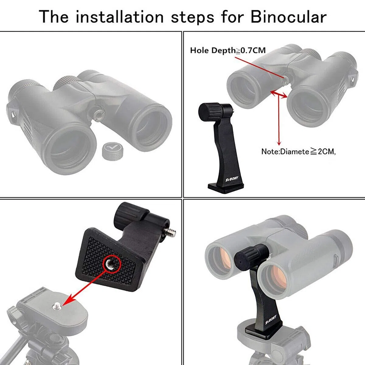 svbony L Tipo full metal prismáticos soporte adaptador de trípode para prismáticos y minocular