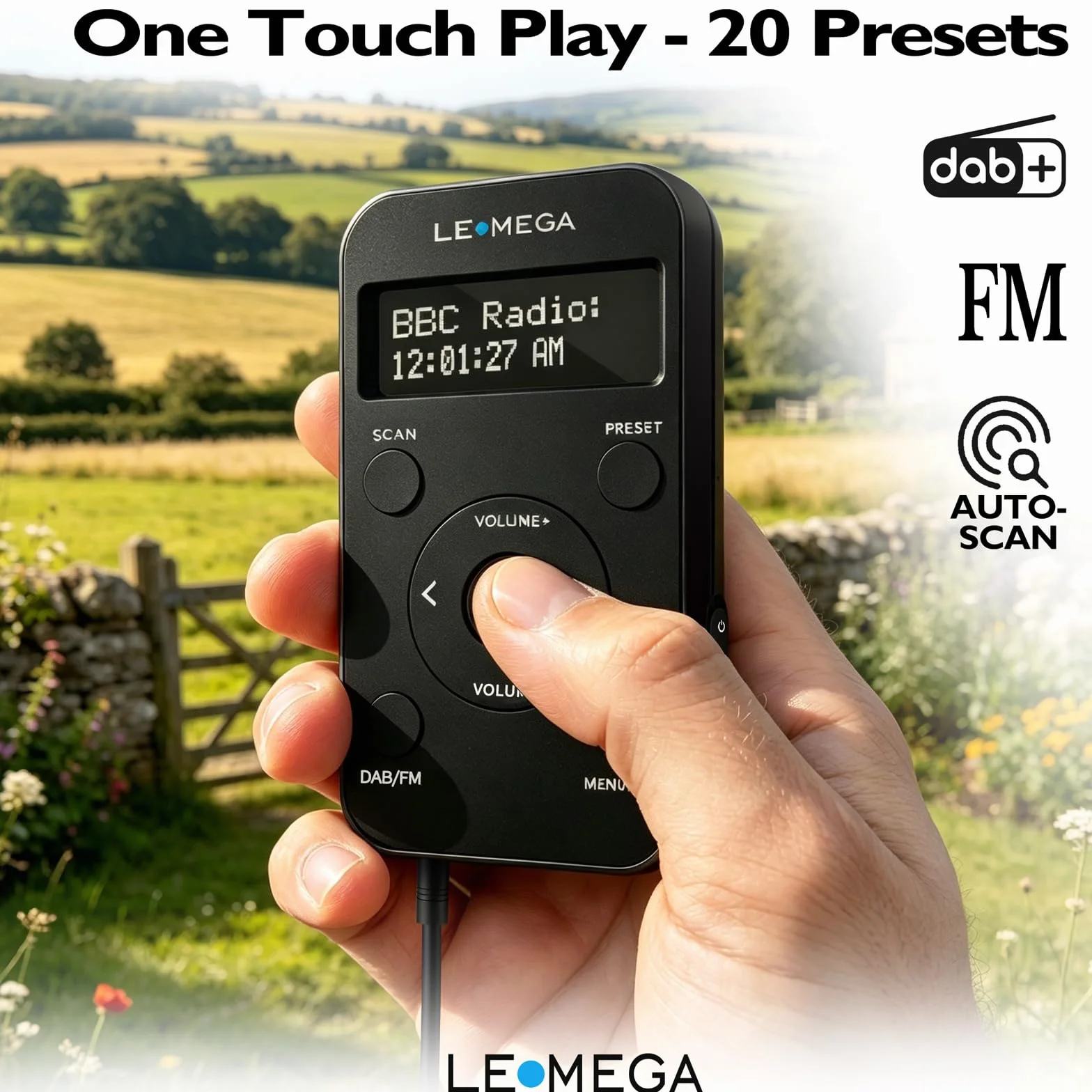 LEMEGA PR1L Radio Dab de Bolsillo, Radio FM, Radio Dab+ portátil, Auriculares incluidos, batería Recargable, 40 presintonías, Pantalla LCD, Radio Dab Deportiva con Interruptor bloqueable. Negro