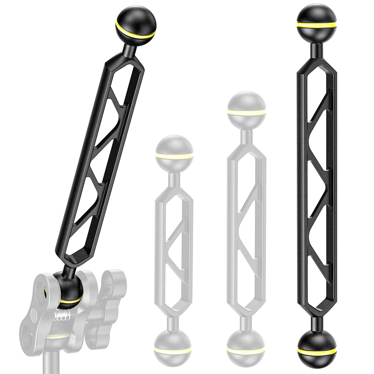 Sea frogs 2 brazos esféricos de aluminio de doble bola de con cabezas de 1 pulgada para conectar luces estroboscópicas o de vídeo a la carcasa subacuática de la cámara (2 brazos 8 pulgadas (20,32 cm))