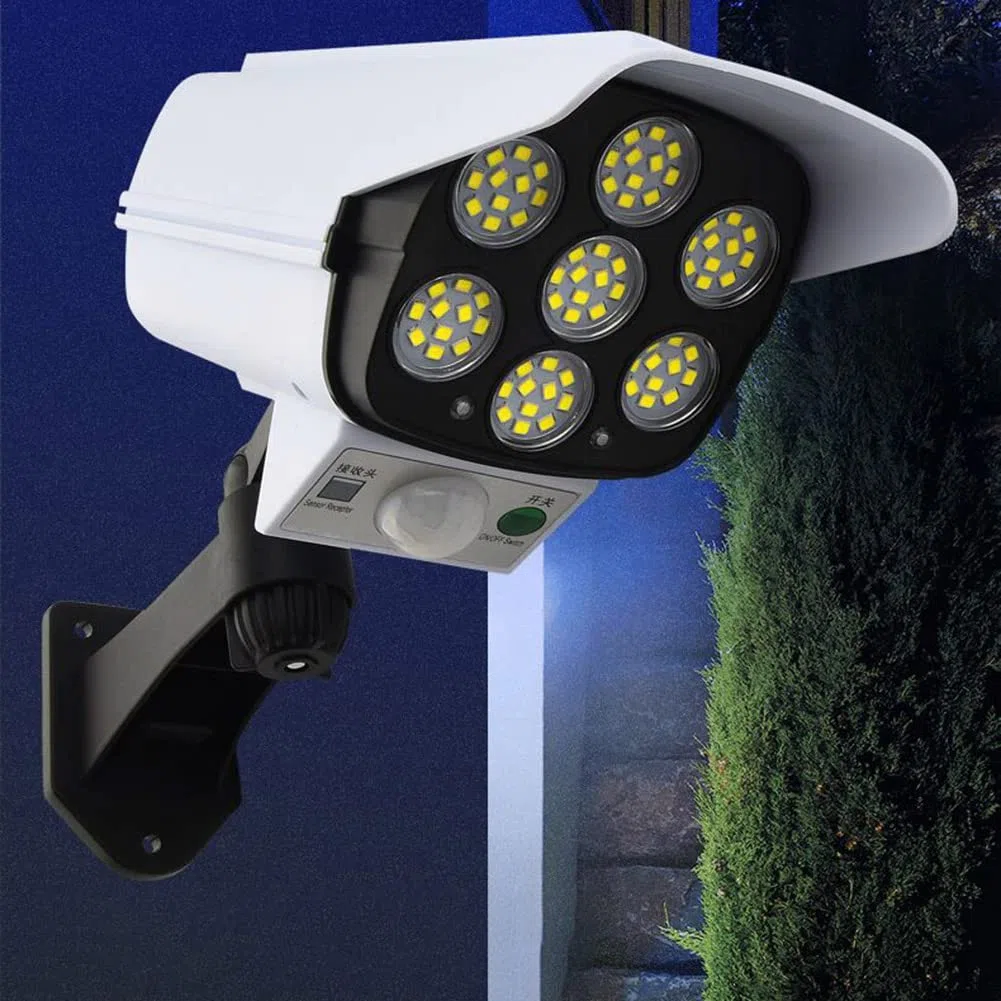 Cámara vigilancia falsa exterior - 80 luces LED - Sensor de Movimiento - Resistente al agua y polvo - Auto Recarga Solar