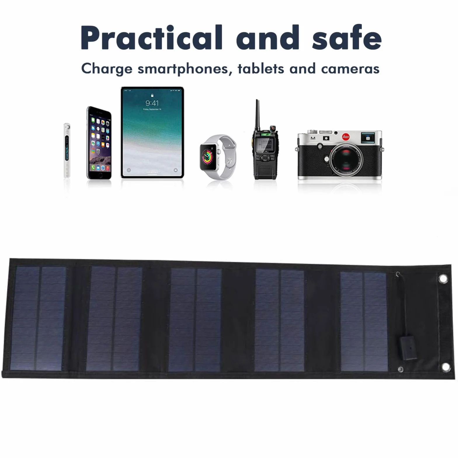 Cargador solar de 20 W Cargador de panel solar BuyWeek plegable Puertos USB (5 V) con indicador de carga IP65 Panel solar monocristalino impermeable for exteriores for viajes de camping, carga de disp