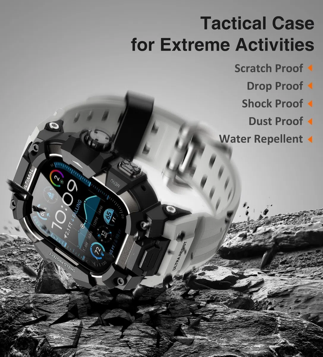 ULTIMAL Correas deportivas compatibles con Apple Watch de 44 mm/45 mm, funda protectora militar, correa de TPU resistente para iWatch, correa ajustable para Apple Watch Series 9, 8, 7, 6, 5, 4 SE