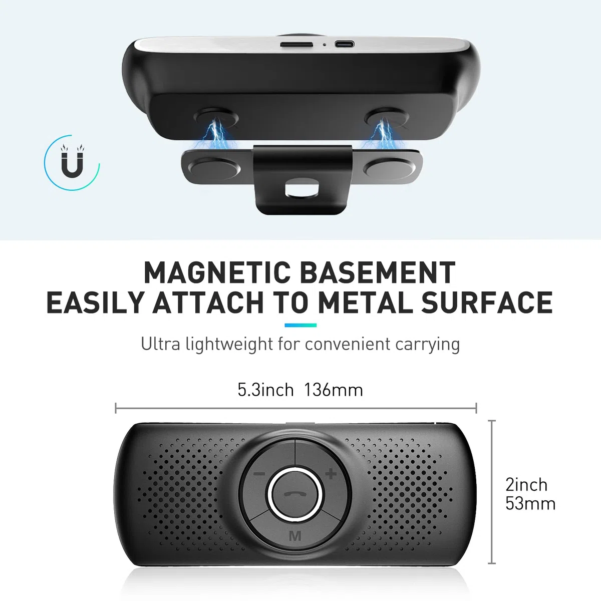AGPTEK Manos Libres para Coche Bluetooth 5.0 con Siri, Google Asistente, Kit de Coche Altavoz Inalámbrico con Ranura de Tarjeta TF, Soporta Conexión de 2 Teléfonos Simultáneamente, Negro