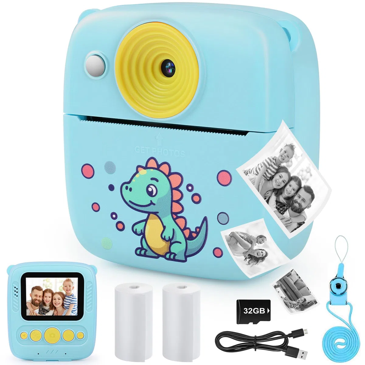 Dhapy Camara Fotos Infantil Instantanea, Cámara De Fotos Infantil De 48 MP con Papel De Impresión Y Tarjeta TF De 32 GB, Camara Fotos Instantaneas 1080P, Regalo Niños Y Niñas De 3 4 5 6 7 8 Años Azul
