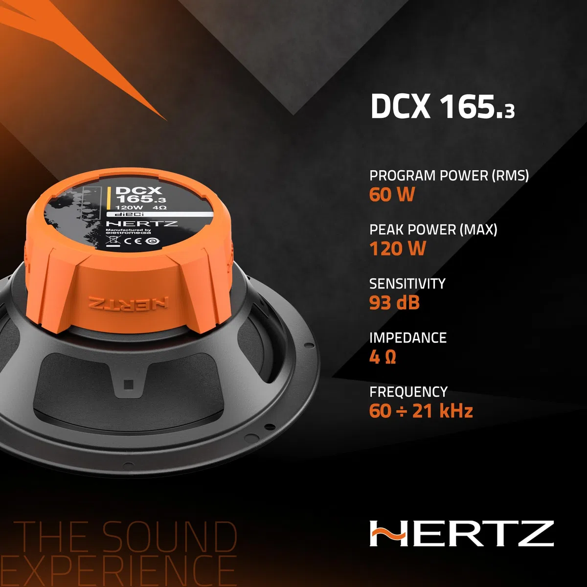 Hertz DCX 165.3 par de Altavoces coaxiales de 2 vías 165 mm, 120 W | papel prensado hidrófugo, tweeter PEI 15 mm, 6,5 pulgadas, 60 W RMS, 4 Ohm, 93 dB, 60-21000 Hz, imán de ferrita