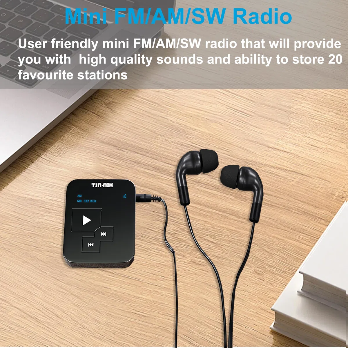 Mini Radio Am FM SW Tin-Nik: Peso 27 Gramos, tamaño de Reloj, Recargable por USB, Radio de Bolsillo Personal, Pantalla OLED, Clip, sintonización Digital, Auriculares estéreo - FA298