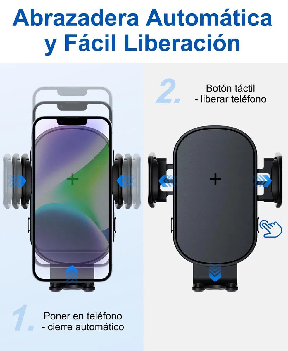 Beeasy Qi 15W Cargador Inalámbrico Coche-Wireless Car Charger Soporte Estable con Rotación 360° con Bloqueo Automático Rápida Salida de Aire para iPhone Samsung Huawei LG y Otros