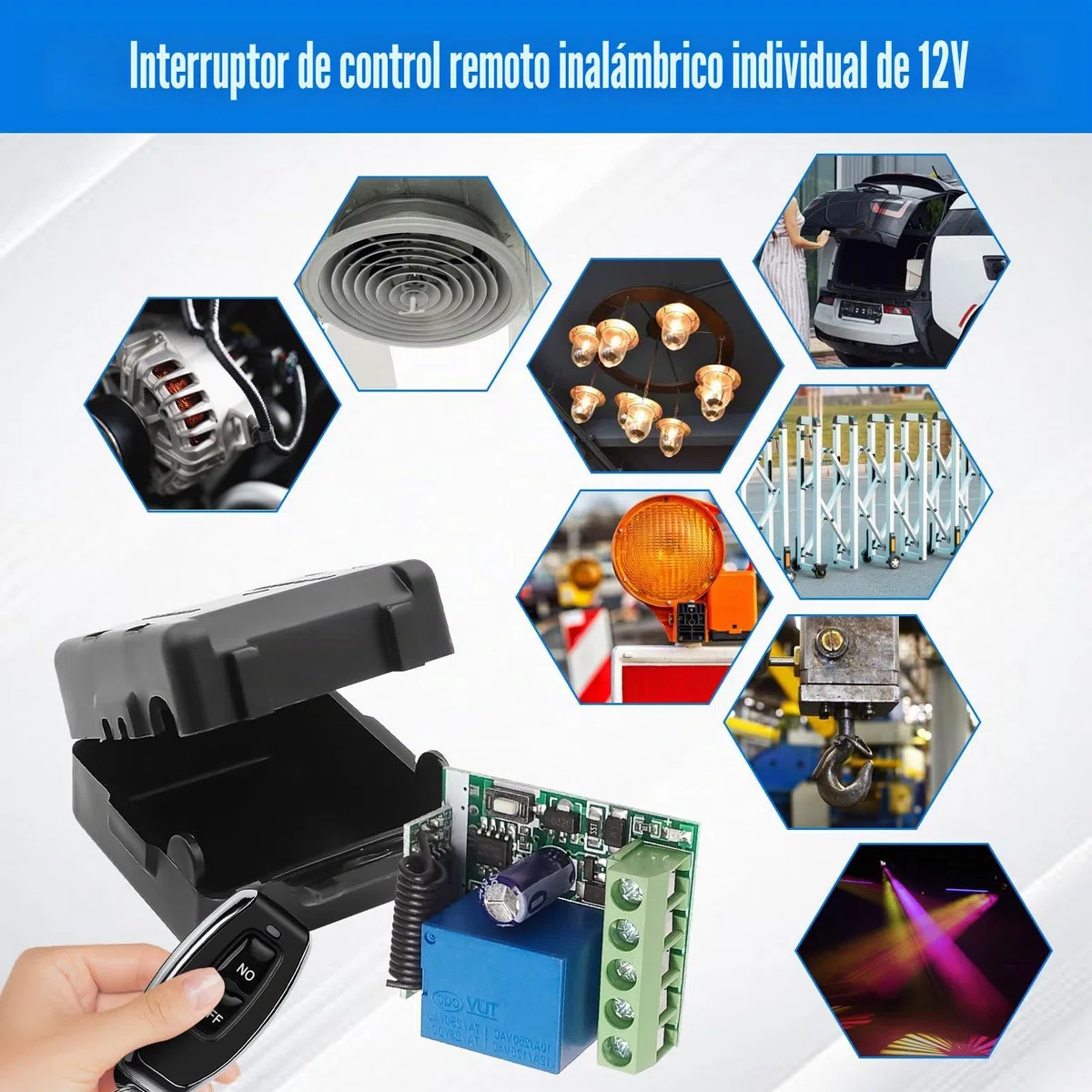 Mando a distancia inalámbrico 433MHz DC 12V 1CH RF Relé receptor módulo con transmisor de larga distancia para puerta de garaje (2 receptores + 5 mandos a distancia)