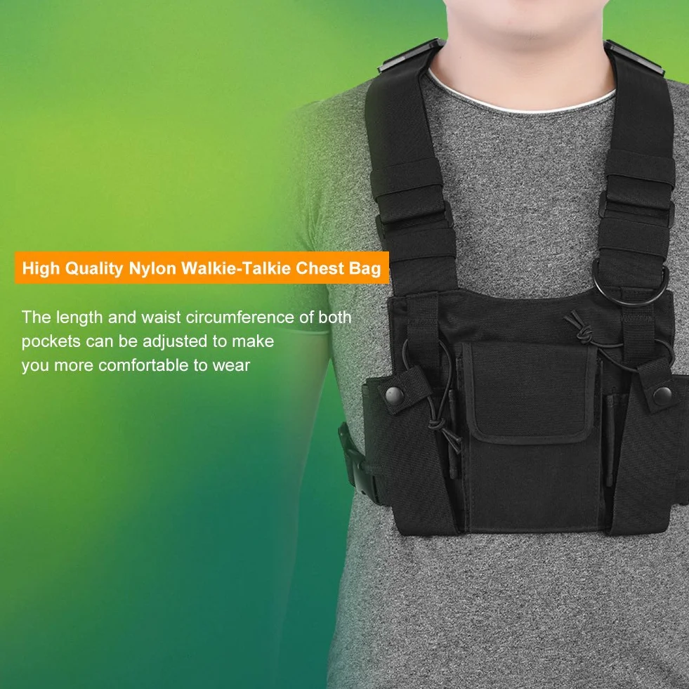 ASHATA Arnés de Pecho de Radio, Paquete Frontal de Nailon para walkie Talkie arnés de Pecho, Bolsa de Transporte, Bolsa de Transporte, Bolsa Ajustable Manos Libres