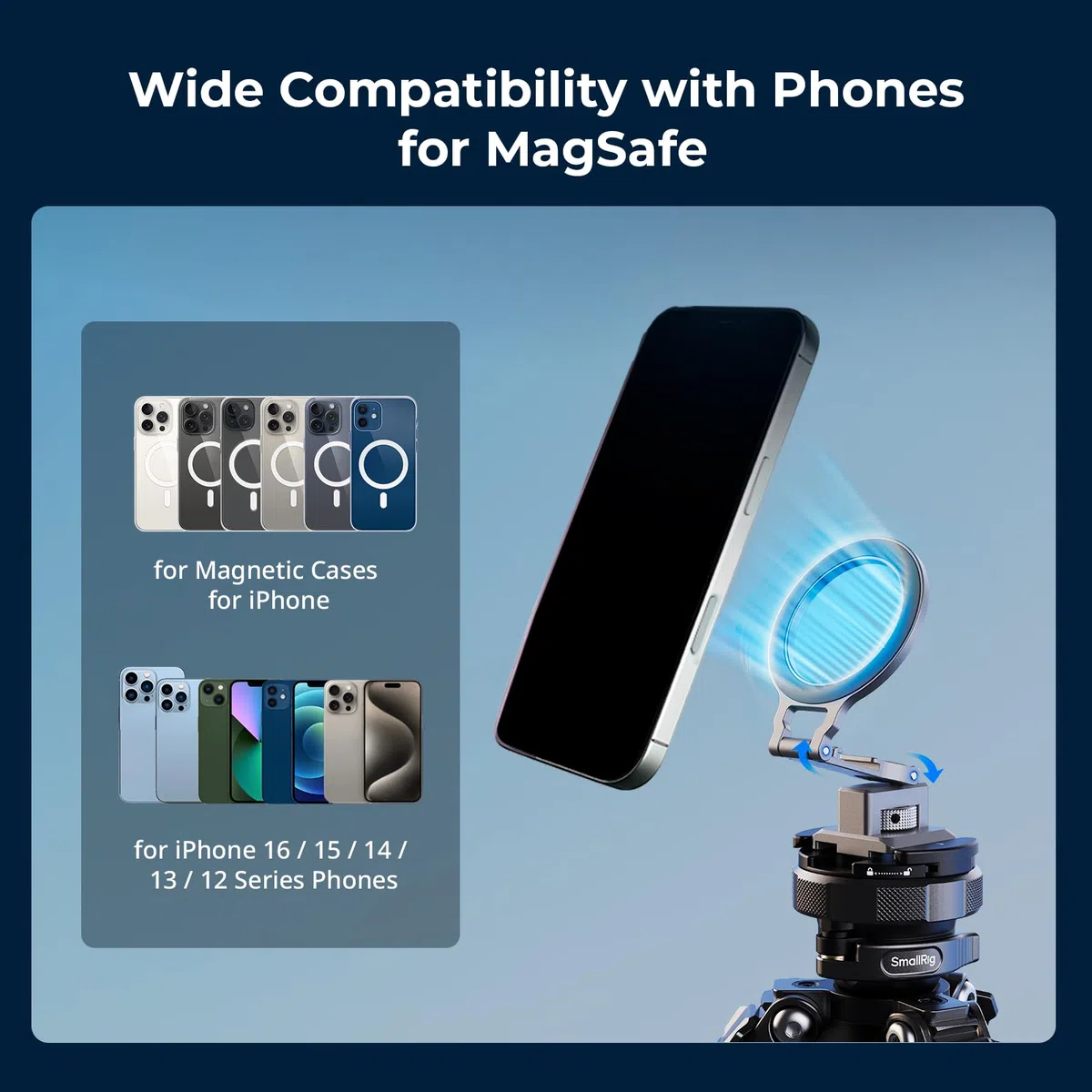 SMALLRIG Soporte de metal para teléfono móvil con placa base para Arca Standard compatible con DJI RS 4 Mini, soporte para teléfono móvil con zapata de accesorios, soporte de trípode para iPhone 17/16