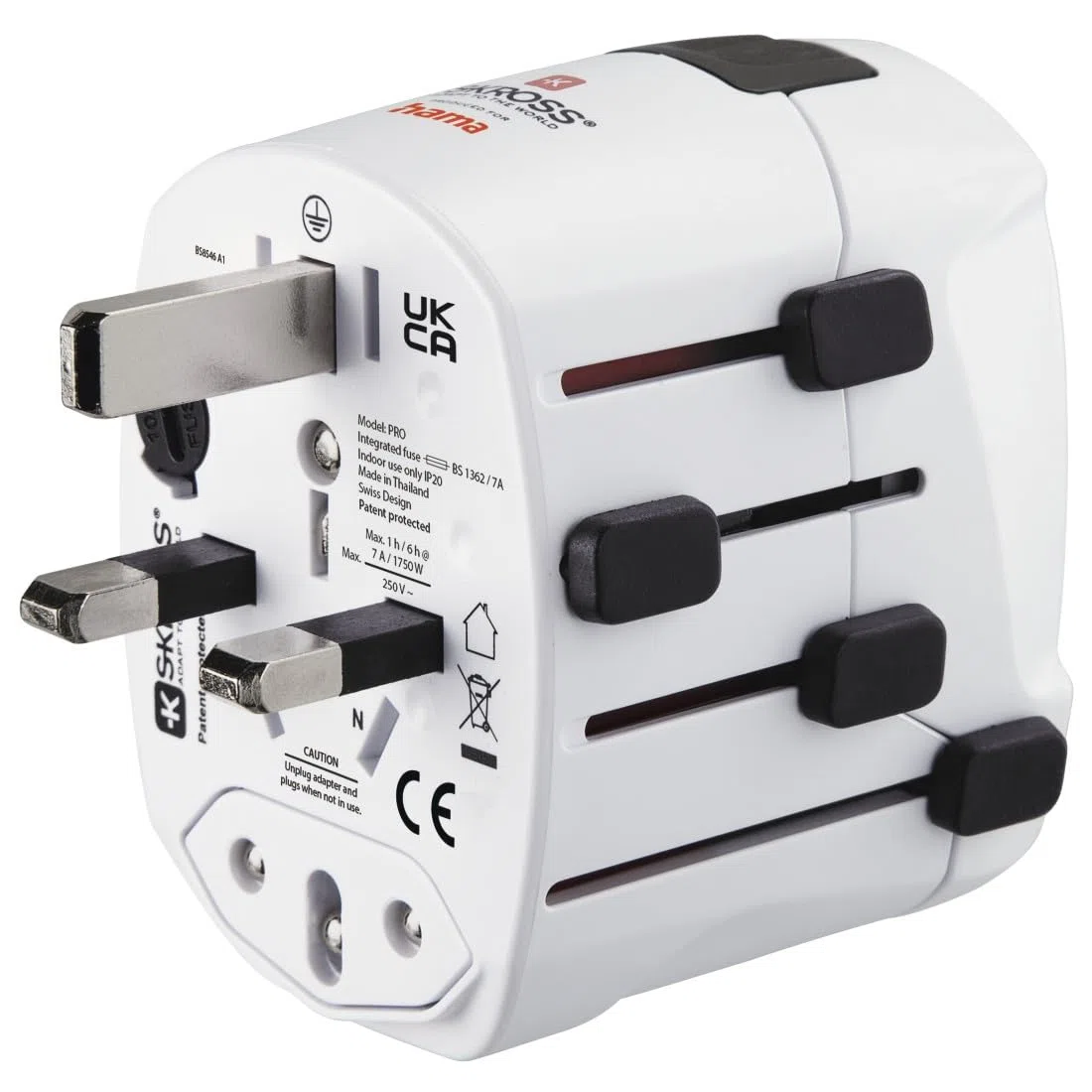 Hama | Adaptdor de Viaje (Adaptador Universal de Viaje, Compatible con más de 150 países, 2 y 3 Pines con Toma de Tierra) Blanco