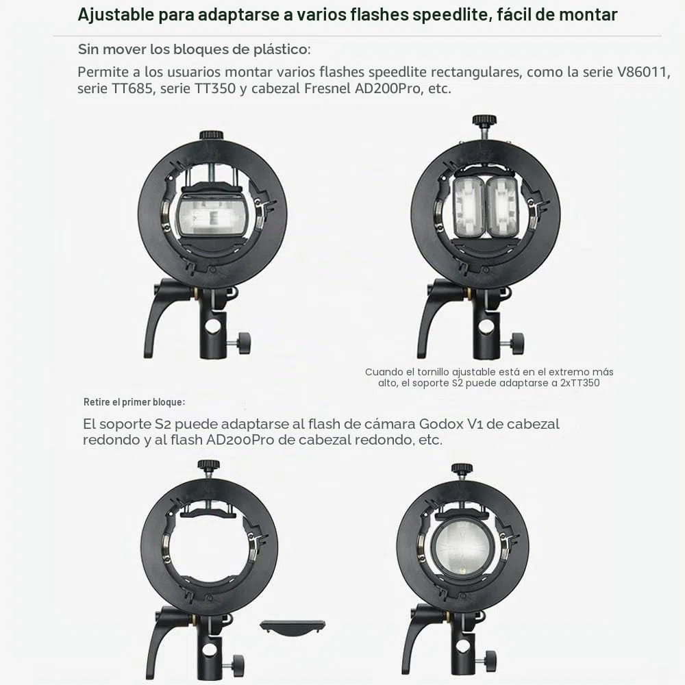Godox S2 Speedlite S-Type Soporte Bowens Mount, para Godox V1 AD200Pro II AD400Pro AD200 V860II TT685 TT600 TT350, Control preciso de inclinación