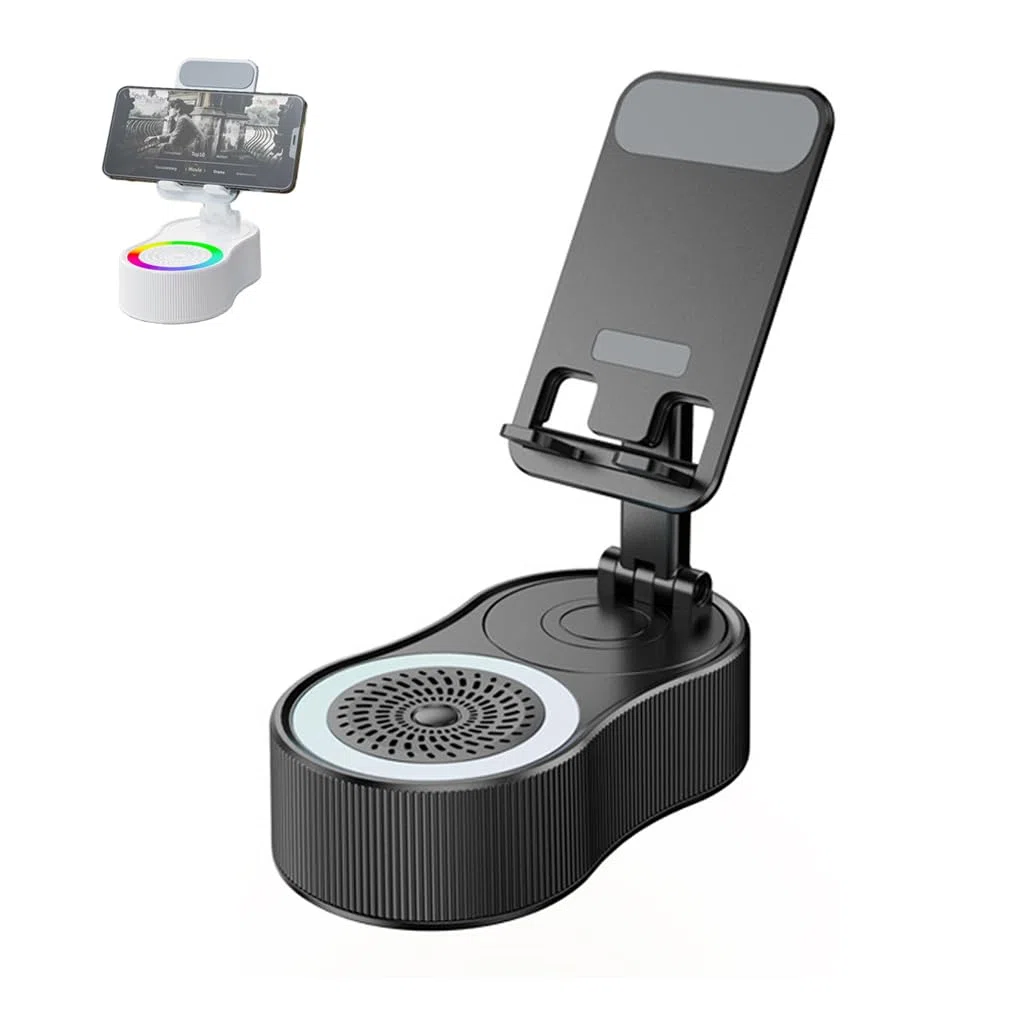 Sonicdrop Dock, Bluetooth Speaker Stand, Foldable Angle Phone Charger Stand, Mini Portable Ambient Light Stereo with 360 Degree Rotation & RGB Colors Light, For All Smart Phone (Black)