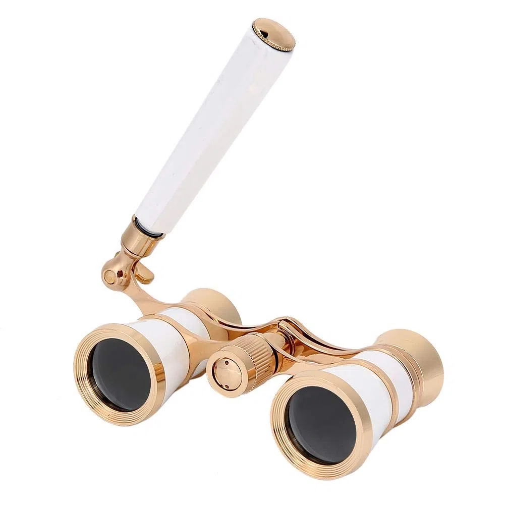 Binoculares para ópera, Gafas de ópera de Enfoque Central 3X25 Binoculares Gafas de Teatro con Prisma BAK-7 y asa para Adultos Mujeres en Concierto Teatro Ópera(Oro Blanco)