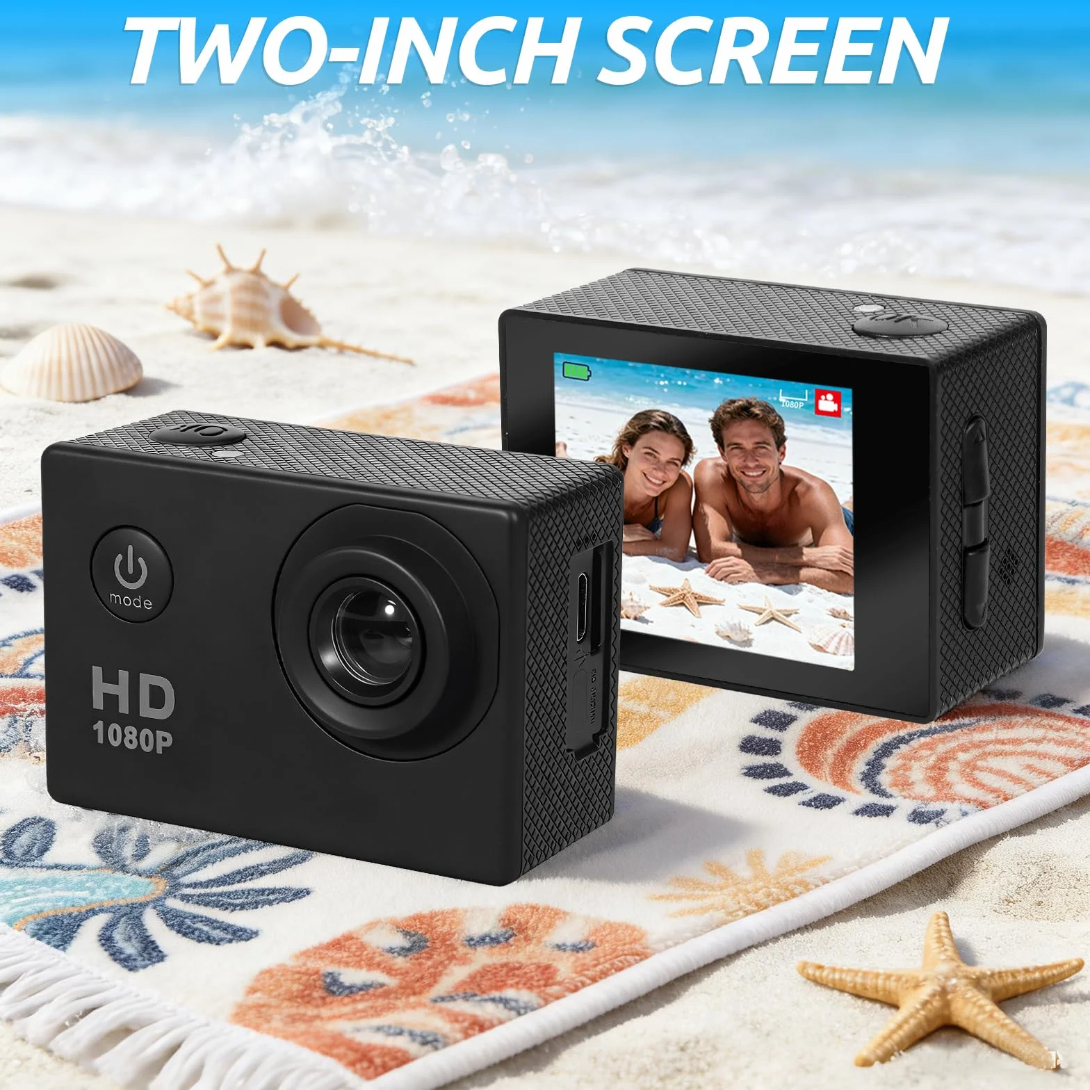 Cámara Deportiva HD, Camara Subacuática 30M con 120 Grados Gran Angular, Cámara Subacuática Buceo 2 Baterías Recargables de 900mAh y Kit de Accesorios